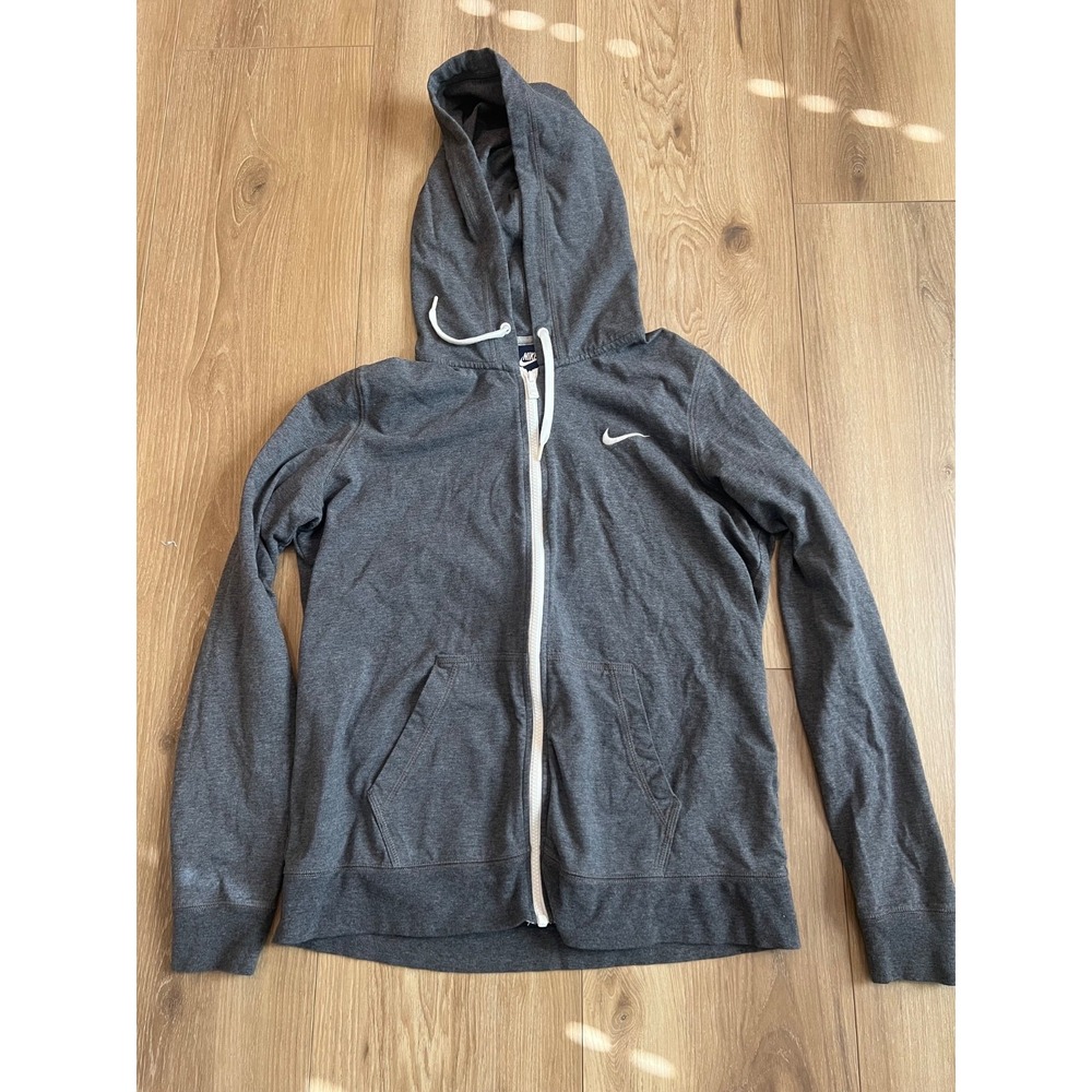 Nike Women's XL Gray Full Zip Hoodie Swoosh Cotton Stretch Lightweight Jacket